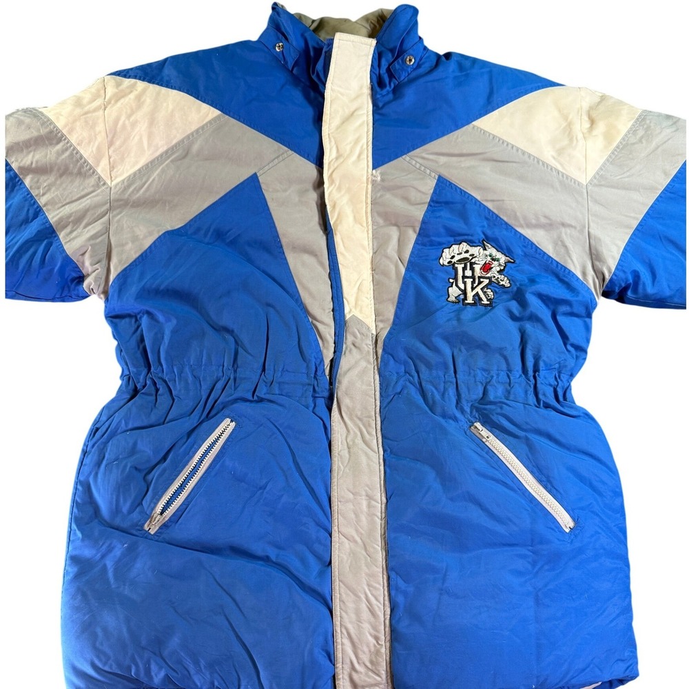 Vintage Kentucky Wildcats Duck Down Puffer Jacket Mens Blue Grey Colorblock 90s